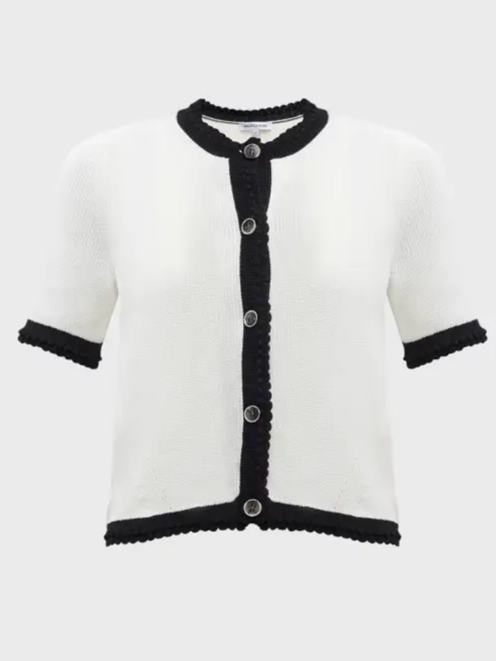 Veronica Beard Neroli White & Black Trim Short-Sleeve Knit Cardigan NWOT XS